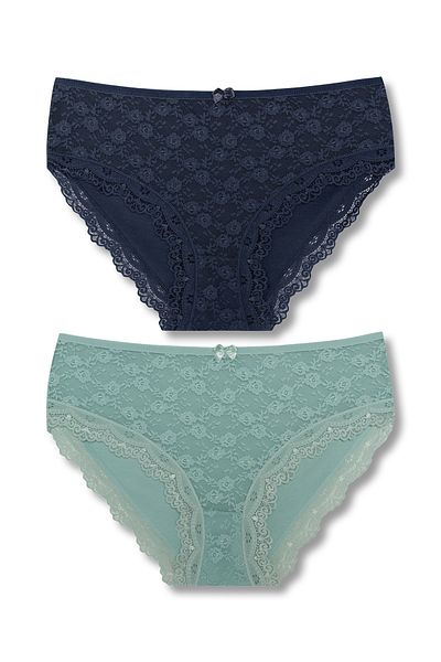 HNX 2 Pack Cotton Lace Front High Waist Large Size Women's Panties