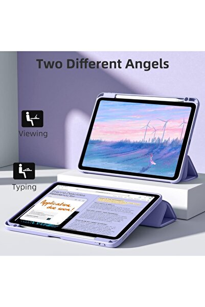 AWH حافظة لجهاز iPad Air الجيل الخامس/الرابع مقاس 10.9 بوصة مع حامل قلم، غطاء ذكي رفيع، ظهر شفاف - لافندر