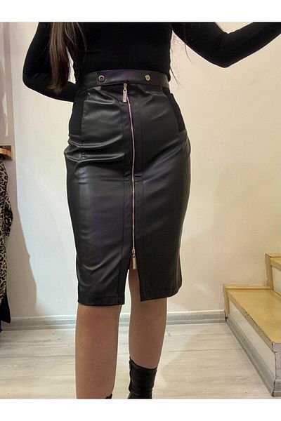 ROSSA Suede Detailed Leather Skirt