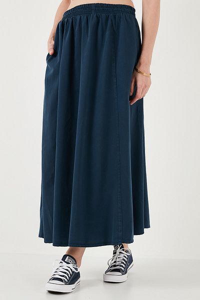 Lela Long Cotton-Linen Hijab Skirt with High Waist Pockets - Skirt 668Yp4443