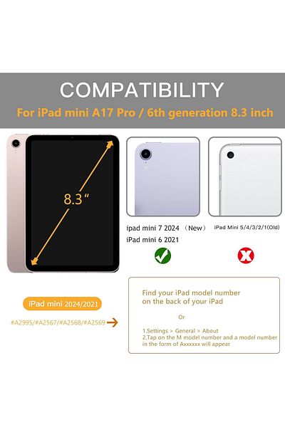 AWH حافظة لجهاز iPad Mini 7 A17 Pro، الجيل السابع/السادس 8.3 بوصة مع حامل قلم، ظهر شفاف رفيع، أسود