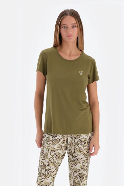 Eros 33590 Kadın Haki Yuvarlak Yaka Kısa Kollu Pijama Takımı