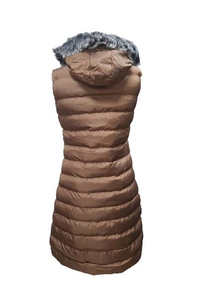 KASİDE Moon Bilge A1015 - Women's Fur Hooded Long down Vest, Brown - St01336-Brown-44