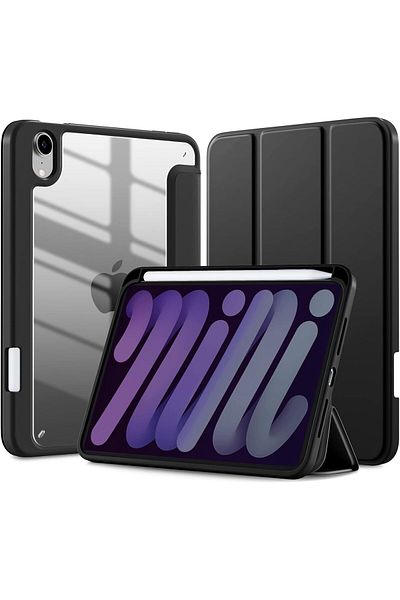 AWH حافظة لجهاز iPad Mini 7 A17 Pro، الجيل السابع/السادس 8.3 بوصة مع حامل قلم، ظهر شفاف رفيع، أسود