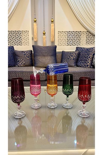 Bohemia Crystal Colored Cutout Handcrafted Standing Coffee Water Glass