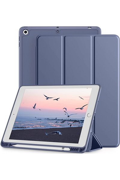 AWH حافظة لجهاز iPad 10.2" 2020، الجيل الثامن/السابع مع حامل قلم، خاصية الإيقاظ/السكون التلقائي، أزرق رمادي