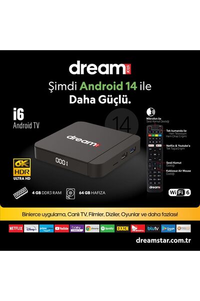 Dreamstar I6 Android 14 Tv Box | 4gb Ram | 64 Gb Hafıza | Air Mouse Sesli Kom...