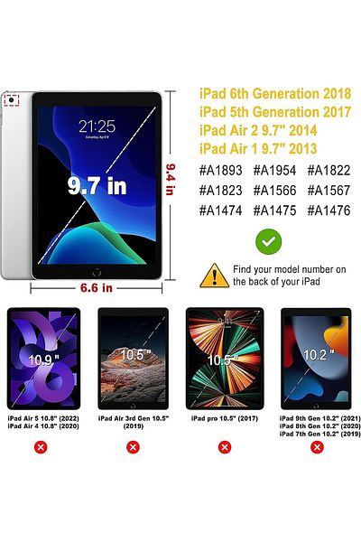 AWH حافظة iPad مناسبة لجهاز iPad مقاس 9.7 بوصة (2018/2017)، iPad Air 2، غطاء دوار 360 درجة مع خاصية السكون/التنشيط التلقائي - وردي