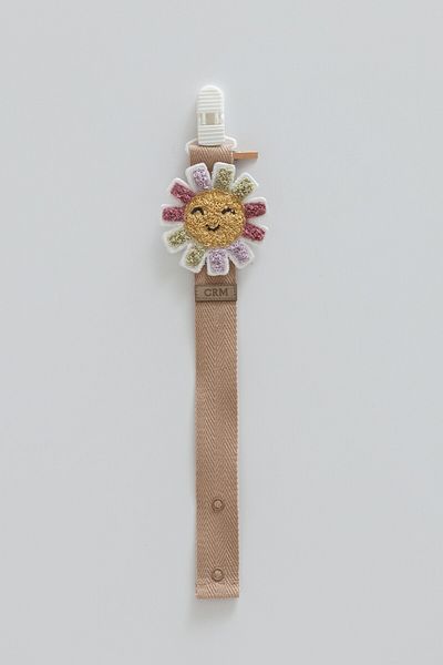 Caramell Baby Girl Sun Figured Pacifier Strap - 0-24 Months Compatible Brown Color
