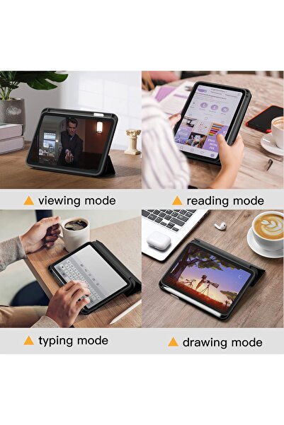 AWH حافظة لجهاز iPad Mini 7 A17 Pro، الجيل السابع/السادس 8.3 بوصة مع حامل قلم، ظهر شفاف رفيع، أسود