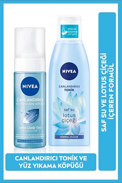 NIVEA Canlandırıcı Yüz Temizleme Köpüğü 150ml ve Nemlendirici Tonik 200ml, Lotus Çiçeği, Normal Ciltler