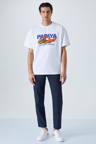 GRIMELANGE Papaya Men's Back Print White T-Shirt