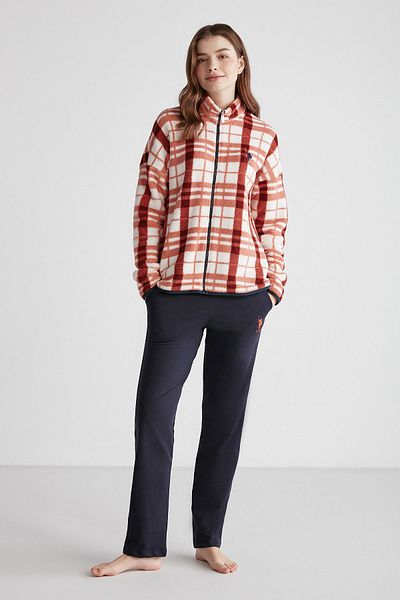 U.S. Polo Assn. 16961 Set de pijamale cu mânecă lungă din lână portocalie pentru femei