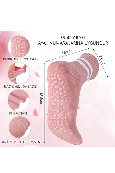UZARLAR ÇORAP 1 Çift Kaydırmaz Tabanlı Yoga-Pilates  ve Spor Çorabı ANTI-SLIP