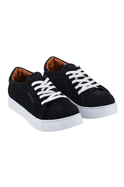NOOSY Adidași pentru copii unisex din piele naturală neagră