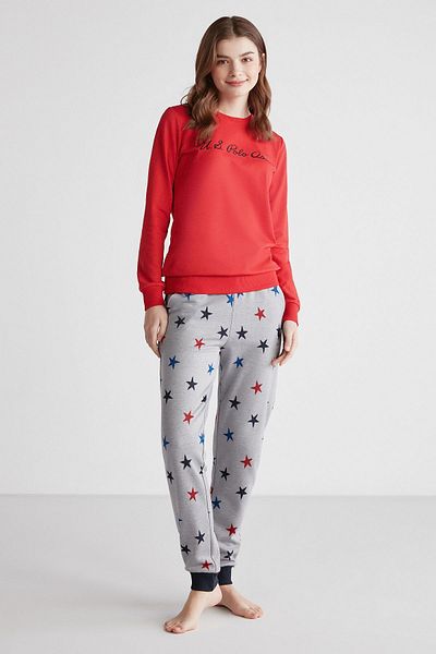 U.S. Polo Assn. 16958 Women's Red Round Neck Long Sleeve Pajamas Set