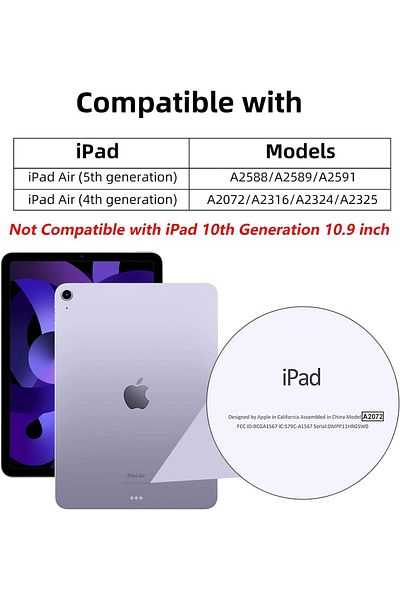 AWH حافظة لجهاز iPad Air الجيل الخامس/الرابع مقاس 10.9 بوصة مع حامل قلم، غطاء ذكي رفيع، ظهر شفاف - لافندر