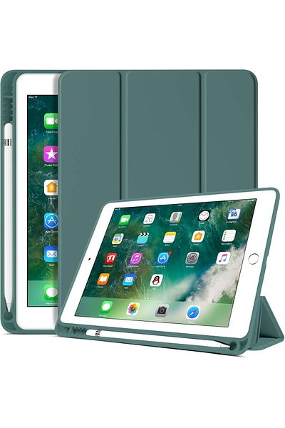 AWH حافظة لجهاز iPad من الجيل السادس/الخامس مع حامل قلم، خاصية الإيقاظ/السكون التلقائي، حامل قابل للطي، أخضر داكن