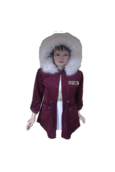 SEVİLEN Sevilen 204 Kadın Kadife Kürklü İkili Takım - Bordo - 42