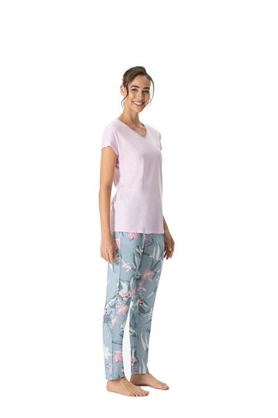 U.S. Polo Assn. 17045 Set de pijamale roz pentru femei cu mâneci scurte și decolteu în V