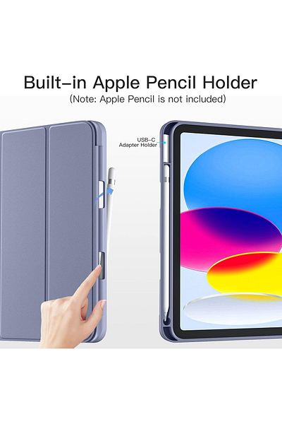 AWH iPad 10th Gen Case (2022), Blue Gray, Protective, Pencil Holder, Trifold Stand & Auto Sleep/Wake