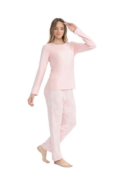 U.S. Polo Assn. BAZA. Polo Assn. 17108 - Set pijamale roz pentru femei, mâneci lungi și gât rotund