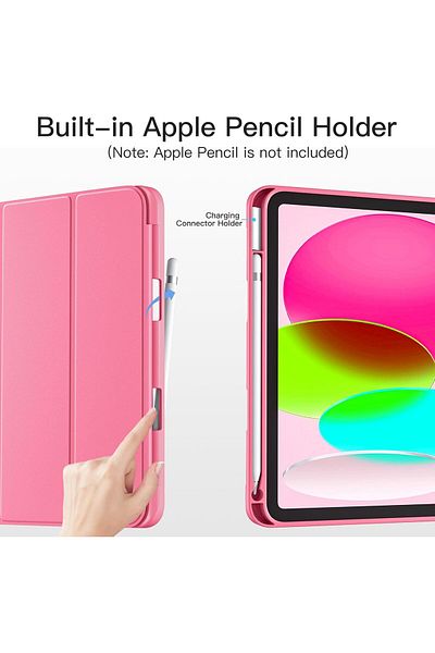 AWH iPad 10th Gen Case (2022), Watermelon Pink, Soft TPU, Pencil Holder, Trifold Stand & Auto Wake!