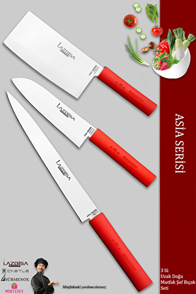 LAZBİSA Asia Serisi Mutfak Şef Bıçağı Seti Et Ekmek Sebze Şef Bıçak 3 Lü Set ...