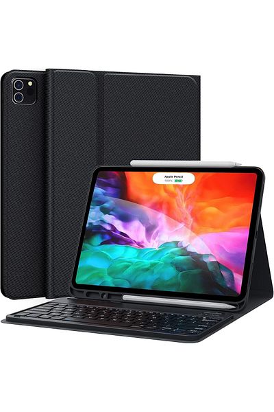AWH حافظة لوحة مفاتيح لجهاز iPad Pro مقاس 12.9 بوصة (2020/2018) مع لوحة مفاتيح لاسلكية قابلة للفصل، باللون الأسود