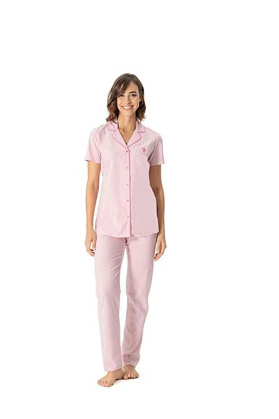 U.S. Polo Assn. 17038 Set de pijamale cu mânecă scurtă pentru femei, roz, cu mânecă scurtă