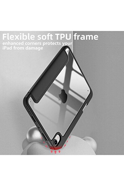 AWH حافظة لجهاز iPad Mini 7 A17 Pro، الجيل السابع/السادس 8.3 بوصة مع حامل قلم، ظهر شفاف رفيع، أسود