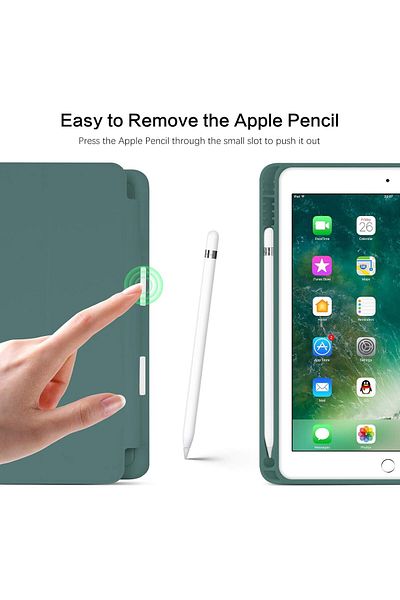 AWH حافظة لجهاز iPad من الجيل السادس/الخامس مع حامل قلم، خاصية الإيقاظ/السكون التلقائي، حامل قابل للطي، أخضر داكن