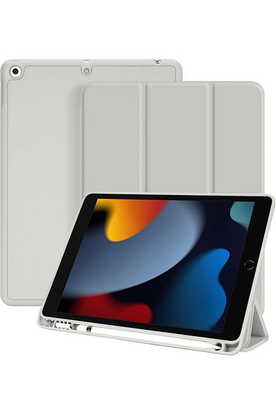 AWH حافظة iPad 10.2، iPad 7/8/9th Gen، خاصية الإيقاظ/السكون التلقائي، حامل قلم، حامل خلفي نحيف من مادة TPU (رمادي)