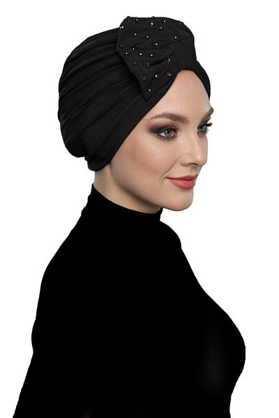 fidan bone Crystal Fan Stone Embroidered Double-Sided Lined Black Ready-made Hijab Hijab Evening Dress Bonnet
