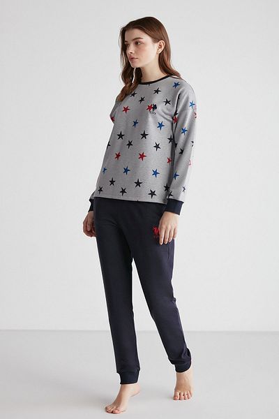 U.S. Polo Assn. 16957 Dámská tmavě modrá sada pyžama s kulatým výstřihem a dlouhým rukávem