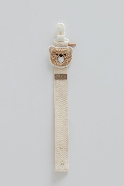 Caramell Pacifier Strap with Teddy Bear Figure Beige Color Compatible for Newborn Babies and 0-24 Months