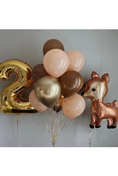 Çemrek Süs Parti Kahve Krem Gold Krom Balon  Demeti 2 YAŞ BALON SETİ 12 PARÇA
