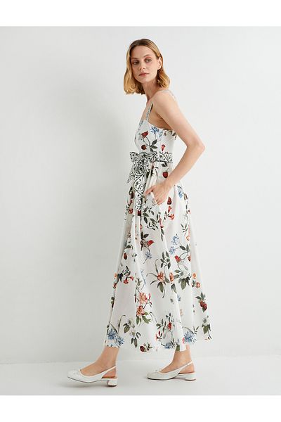 Koton Strap Midi Fruit Printed Floral Φόρεμα