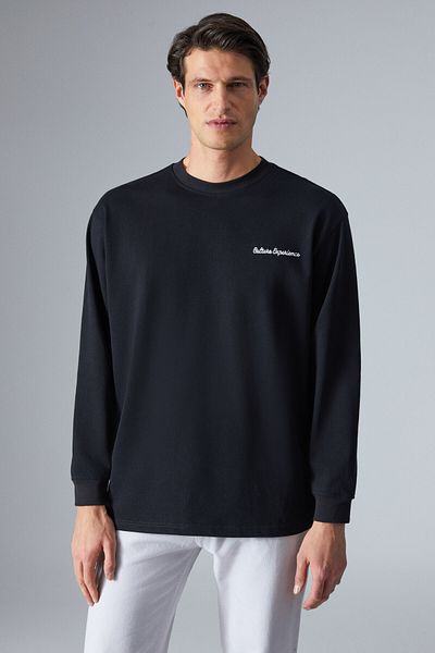 GRIMELANGE Handel Men's Comfort Fit Long Sleeve Black T-Shirt