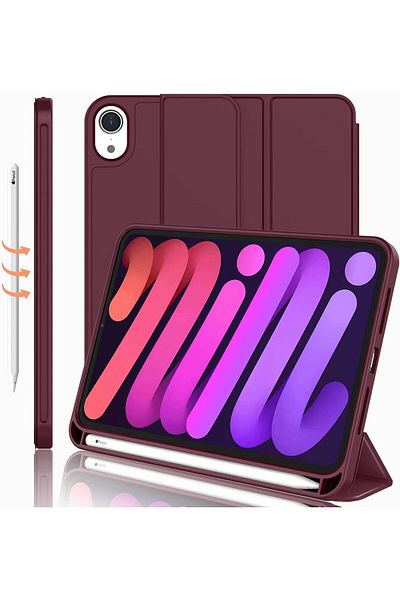 AWH iPad Mini 6 Case 8.3" (2021, 6th Gen) with Pencil Holder, Trifold Stand, Auto Wake/Sleep (Wine)