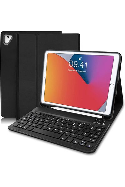 AWH حافظة لوحة مفاتيح iPad 9.7، الجيل السادس/الخامس 2018/2017 وiPad Pro 9.7، لوحة مفاتيح لاسلكية قابلة للفصل، أسود