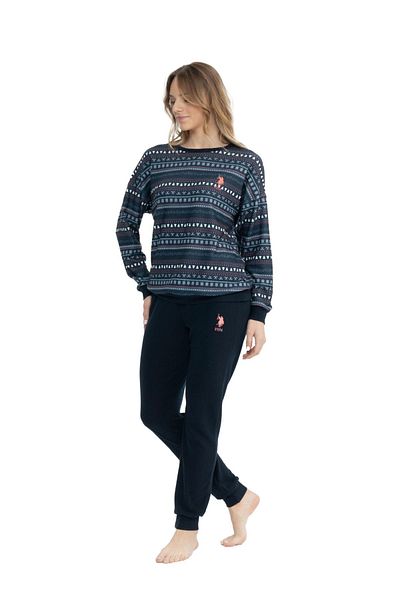 U.S. Polo Assn. 17112 Costum de pijama cu mânecă lungă, albastru bleumarin, cu gât rotund