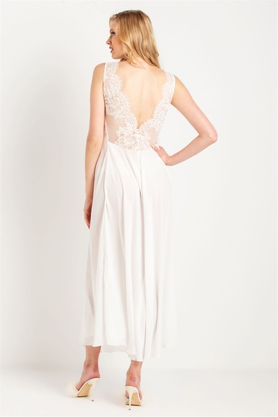 Magic Form 71770 Kadın Ekru Püsküllü Dantelli Krep Uzun Gecelik