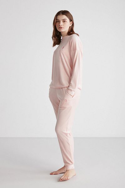 U.S. Polo Assn. 16949 Set de pijamale roz pentru femei cu gât rotund și mâneci lungi