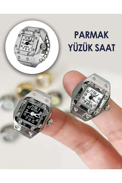 Stilize Kare Mini Parmak Yüzük Saat Punk Basit Kuvars Saat Trendy Çift Parmak...