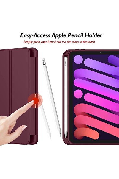AWH حافظة iPad Mini 6 مقاس 8.3 بوصة (2021، الجيل السادس) مع حامل قلم وحامل ثلاثي الطيات وخاصية الإيقاظ/السكون التلقائي (نبيذ)