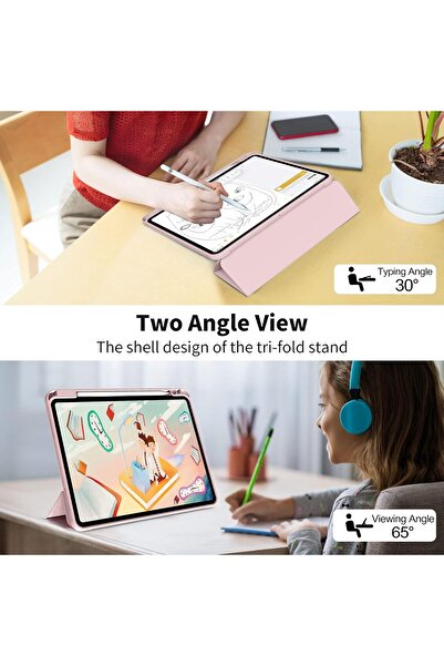 AWH iPad Pro 12.9 Case with Pencil Holder 2021/2020, Slim Trifold Stand, Auto Sleep/Wake, Pink