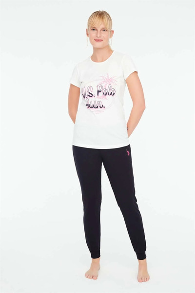 U.S. Polo Assn. - Γυναικείο σετ πιτζάμες εκρού με στρογγυλή λαιμόκοψη