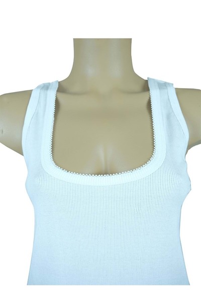 Ceylanoğlu 172 Women's Camisole Set of 2 - Ribbed Crocheted White Undershirt - St00277-White-5