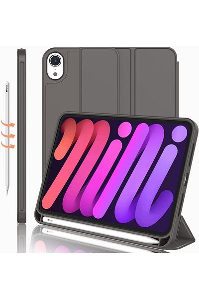 AWH iPad Mini 6 8.3" Case 2021 with Pencil Holder, Trifold Stand, Auto Wake/Sleep, Space Gray